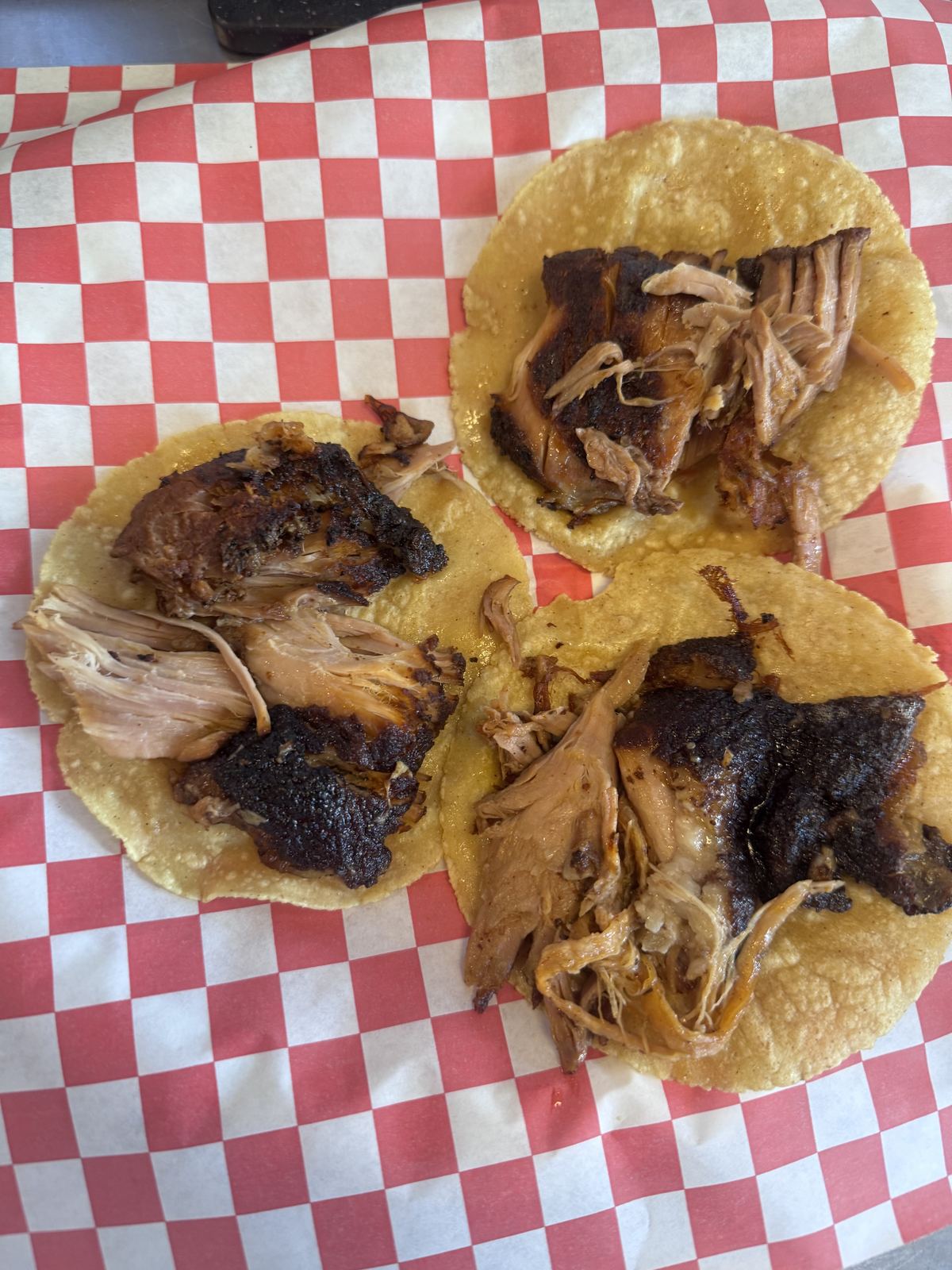 Carnitas tacos fresh from the grill
