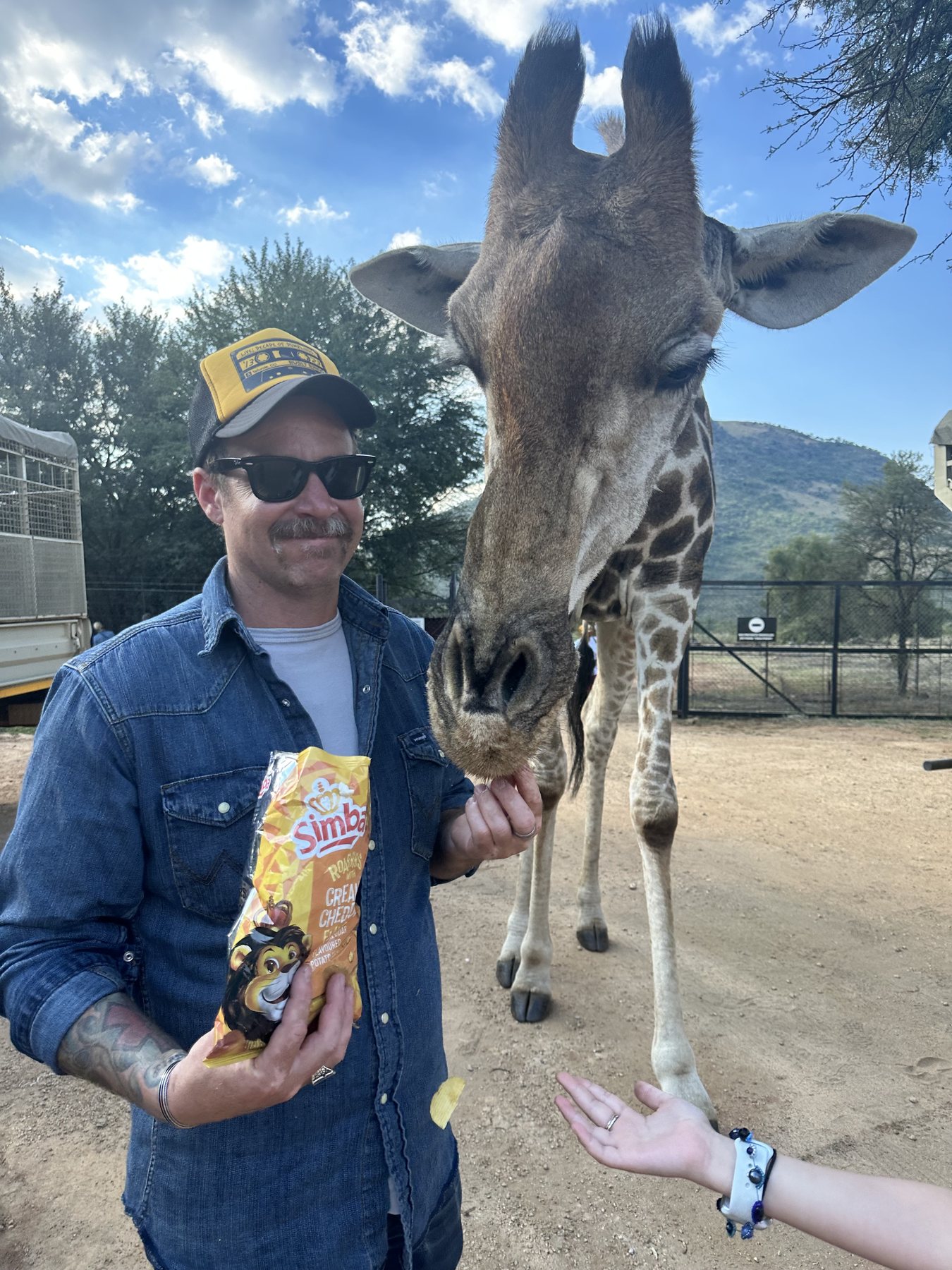 Cody feeding a giraffe